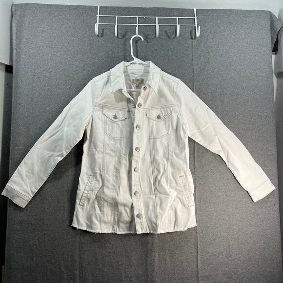 LOGO by Lori Goldstein Jeans Jacket Womens Size 8 White with Frayed Hem - Picture 1 of 10